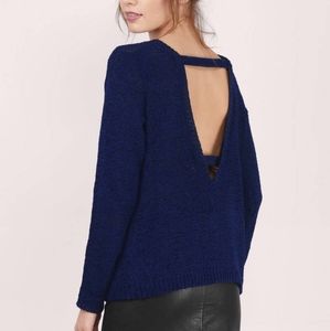 Oversized open back knit sweater in navy sm